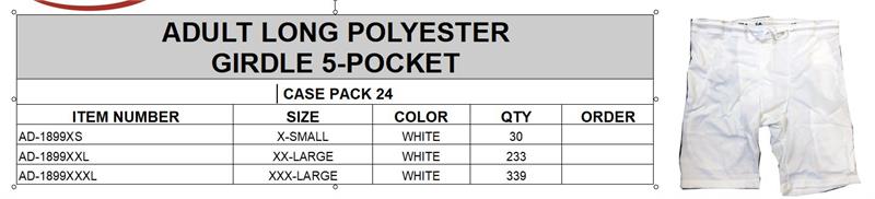 Adult XXX-Large 5-Pocket Long Polyester Girdle WHITE #1899