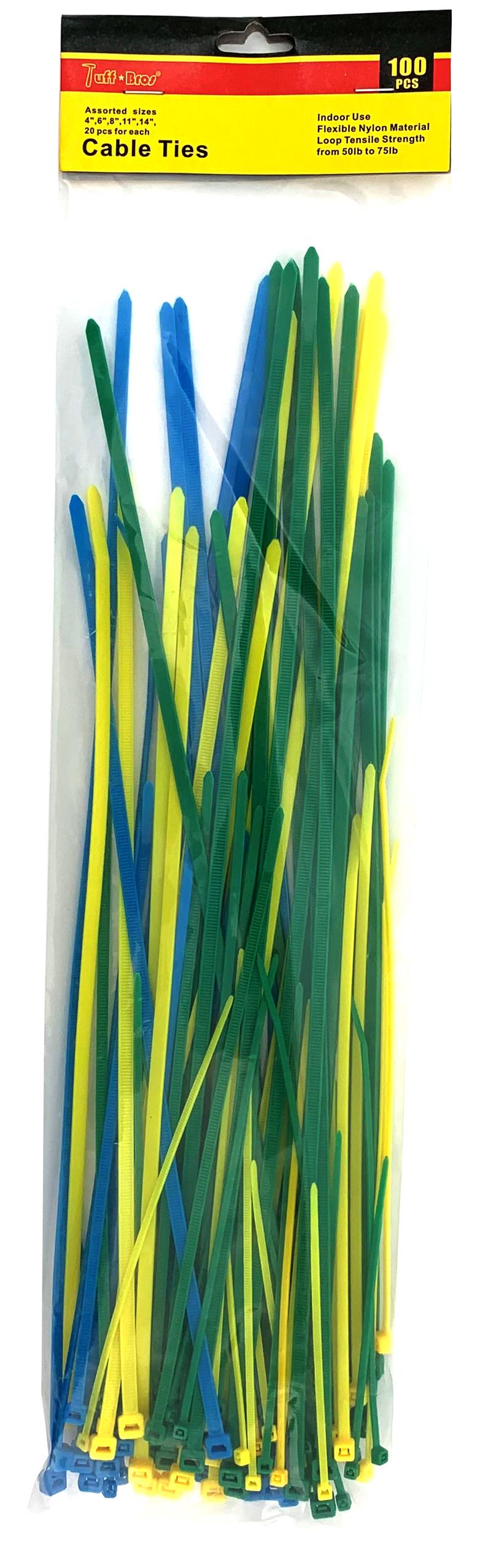 ''100-Piece Colored Cable TIE Assortment ( 4, 6, 8, 11 & 14)''