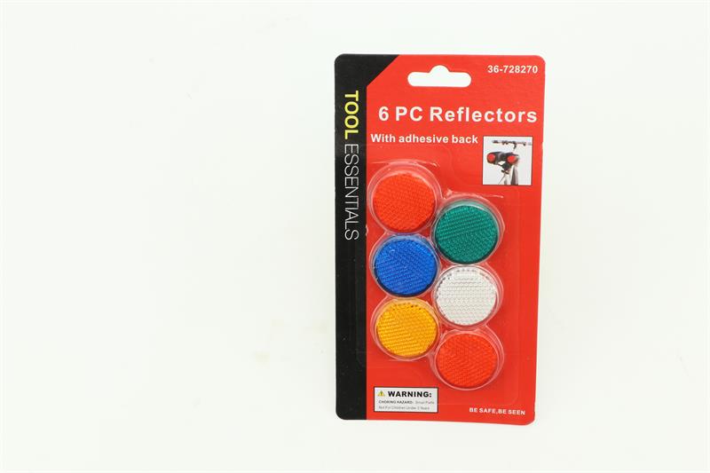 ''6PC Round Reflectors, Assorted Colors, 1 Diameter''