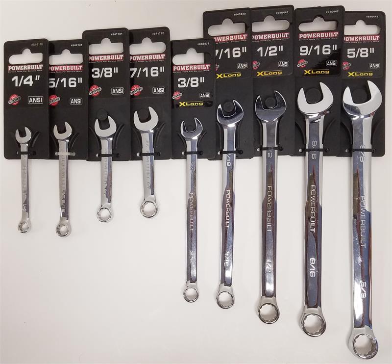 9-Piece X-Long & Stubby Combination WRENCH Set (3/8- 5/8 X-Long)(1/4- 7/16 Stubby) -CHROME 
