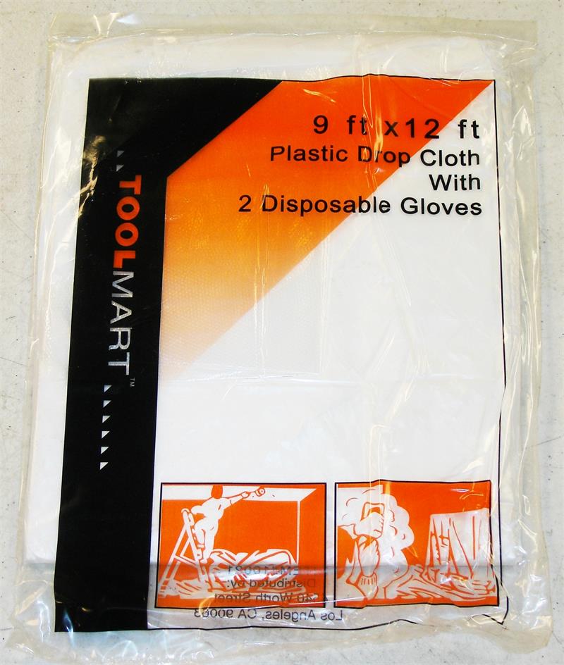 ''DROP CLOTH 9' X 12' WITH 2 GLOVES, PLASTIC ''