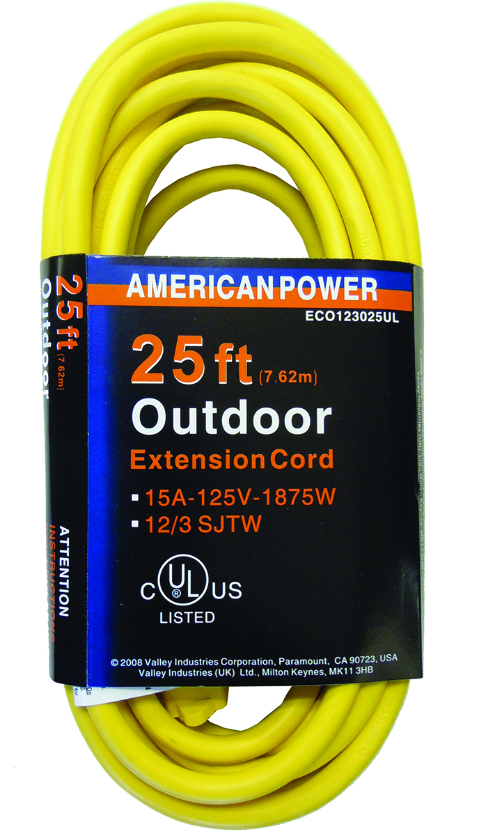 25' Outdoor Extension Cord 12/3 YELLOW *UL LISTED*