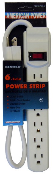 6-Outlet PVC Power Strip with Light *UL LISTED*