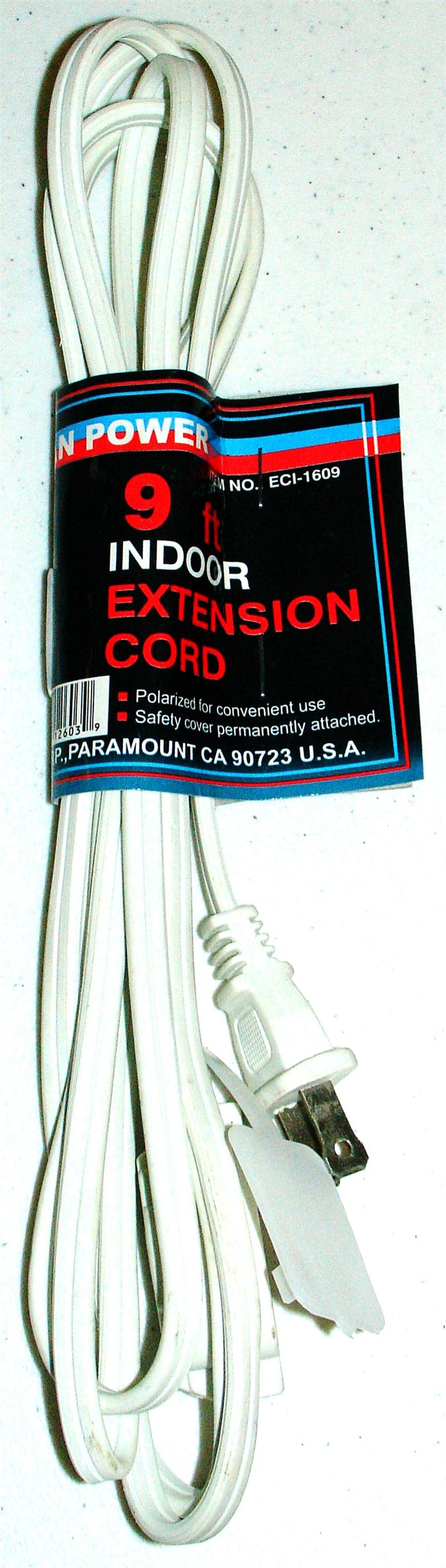 9' Indoor Extension Cord 16/2 WHITE