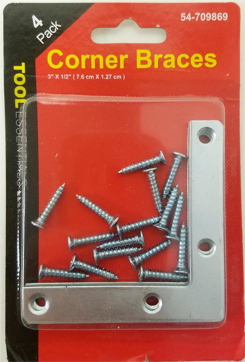 3 x 1/2 Corner Braces with SCREWS (4-Piece Pack)