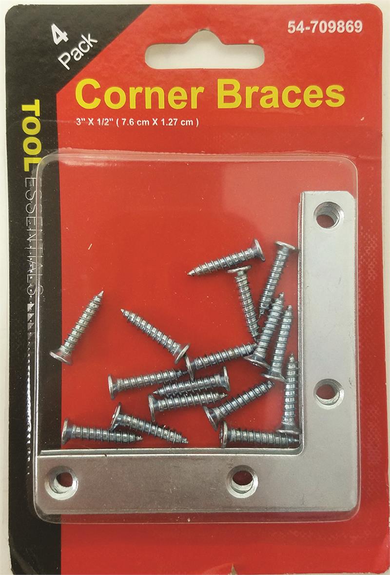 3 x 1/2 Corner Braces with SCREWS (4-Piece Pack)-