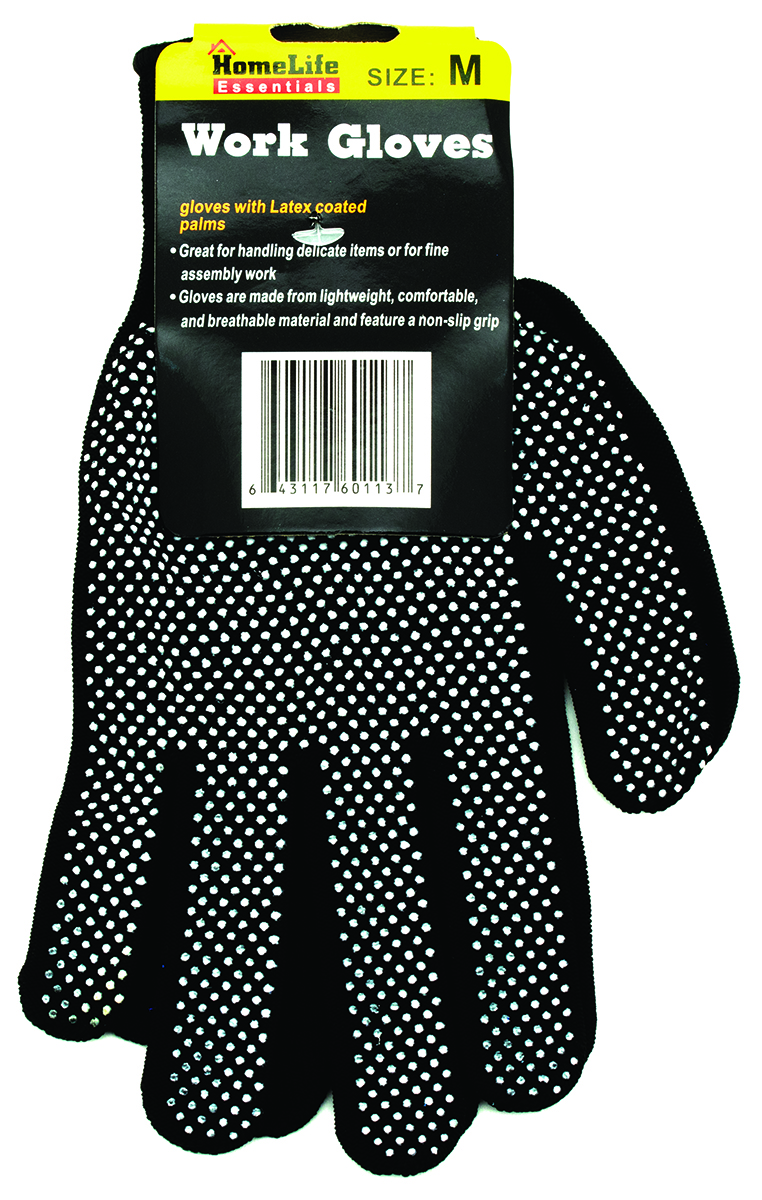 Black Knit GLOVES with PVC Dots LARGE (PAIR)