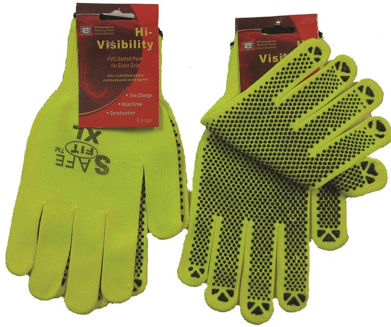 ''Knit GLOVES with PVC Dots LARGE, FLUORESCENT YELLOW/ORANGE (PAIR)''