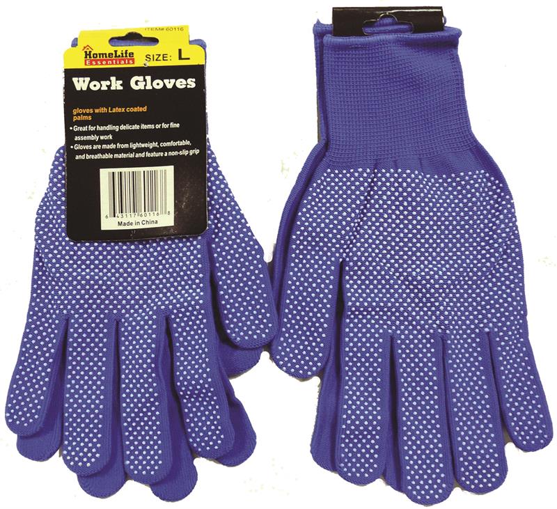 Blue Knit GLOVES with PVC Dots LARGE (PAIR)