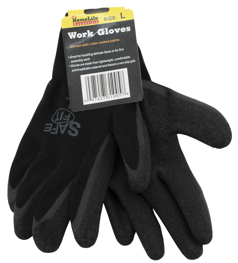 Large Work GLOVES with Latex Coated Palms BLACK