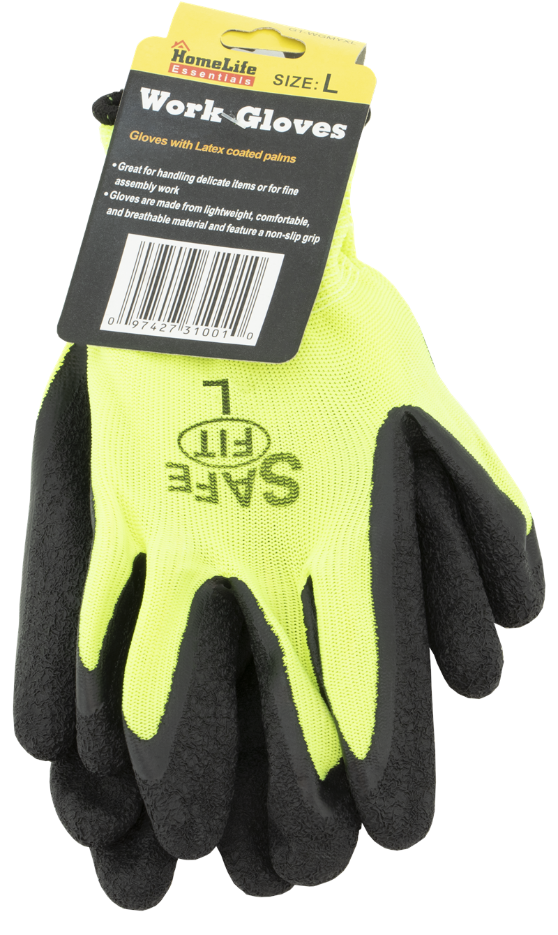 Yellow Work GLOVES with Latex Coated Palms LARGE