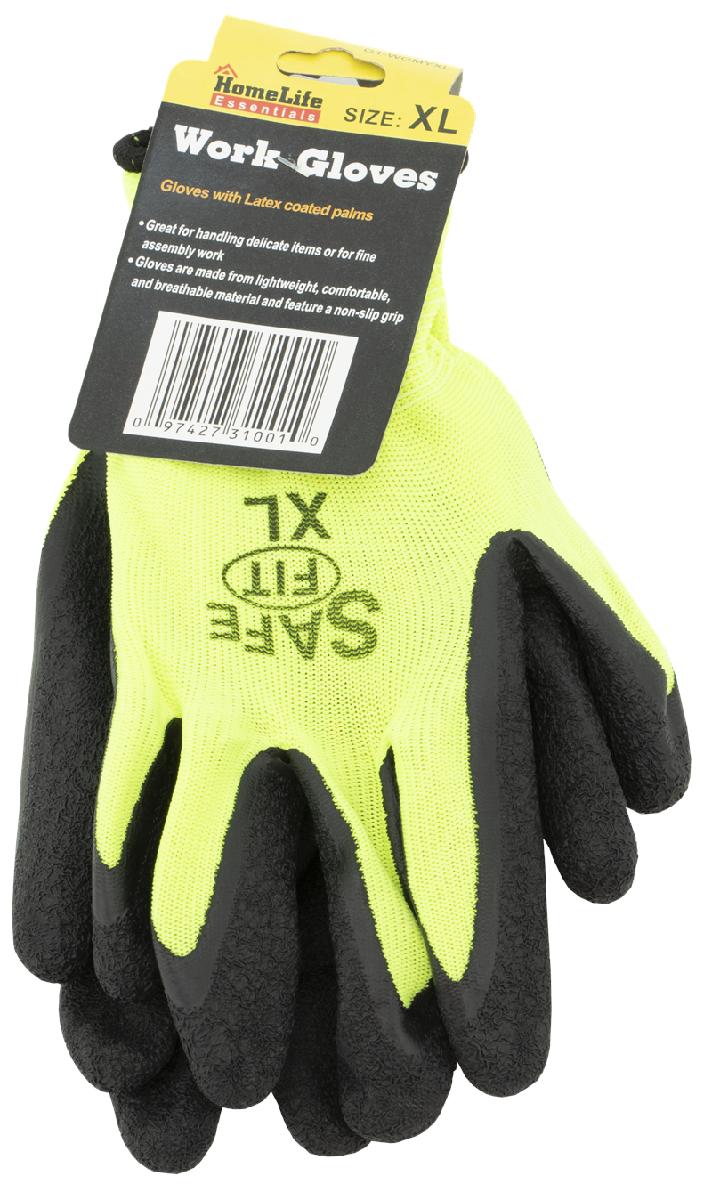 WORK GLOVES X-LARGE LATEX COATED PALMS YELLOW