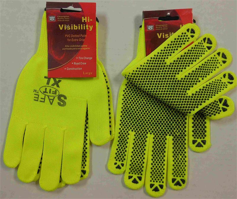 Knit Work GLOVES with PVC Dots HIGH-VISIBILITY YELLOW