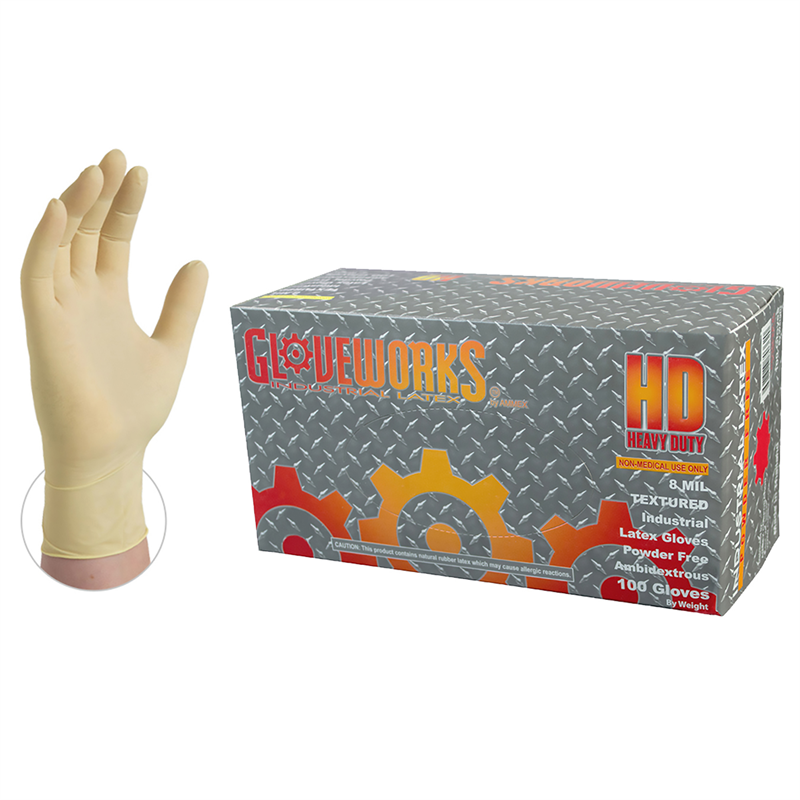 ''Large Industrial Grade Latex GLOVES, 8Mil. (100-Piece Pack) IVORY''