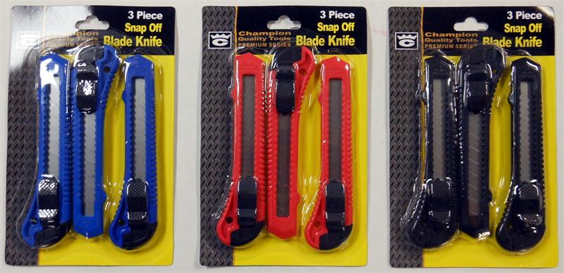 Snap-Off Blade Utility KNIFEs (3-Piece Pack) BLUE/RED/BLACK