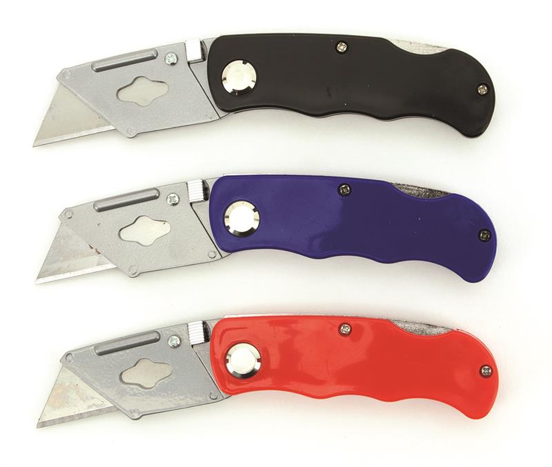 Folding Lock-Back Utility KNIFE with 5 Blades BLACK/BLUE/RED
