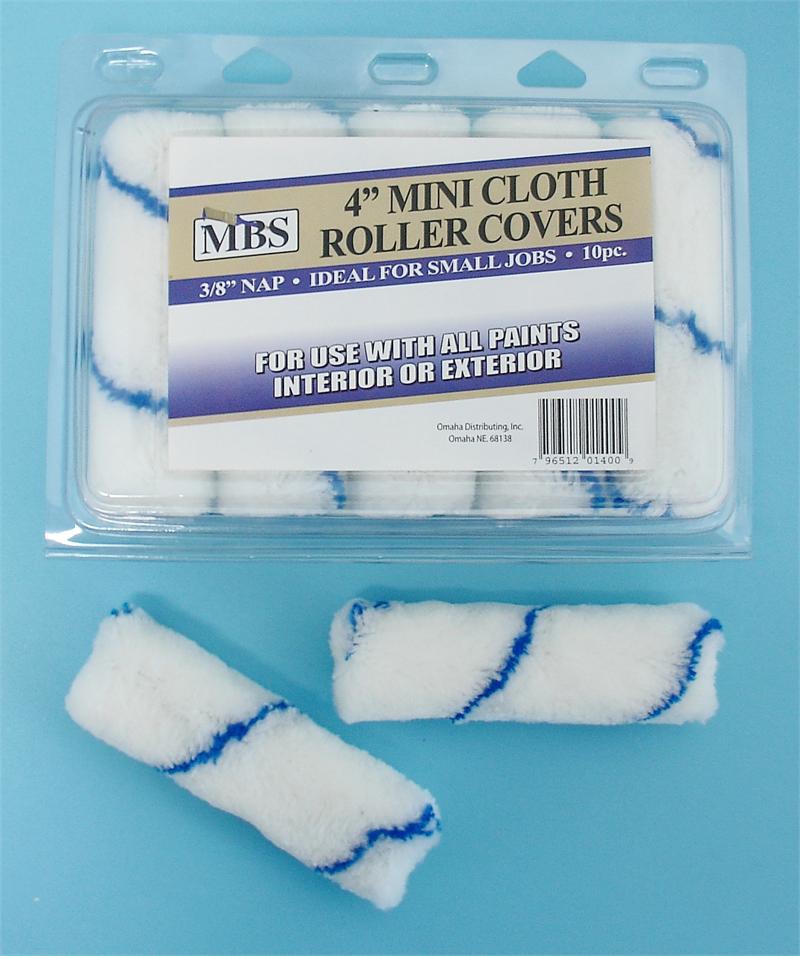 ''4 Mini Roller Covers For All PAINTs, 3/8 NAP (10-Piece Pack)''