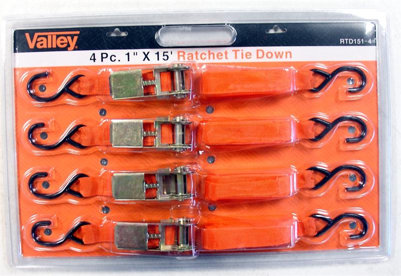 15' x 1 Ratcheting TIE Down (4-Piece Pack)